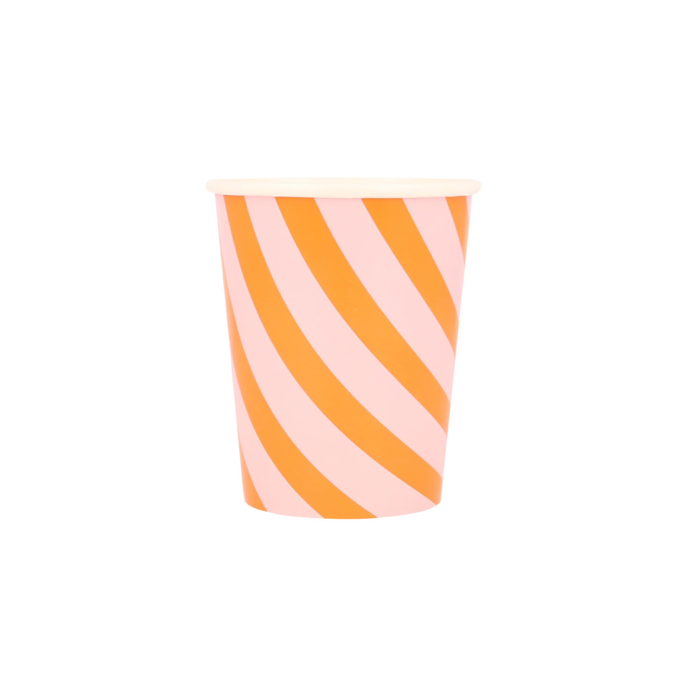 Pink & Orange Stripy Cups (x 8) | Meri Meri