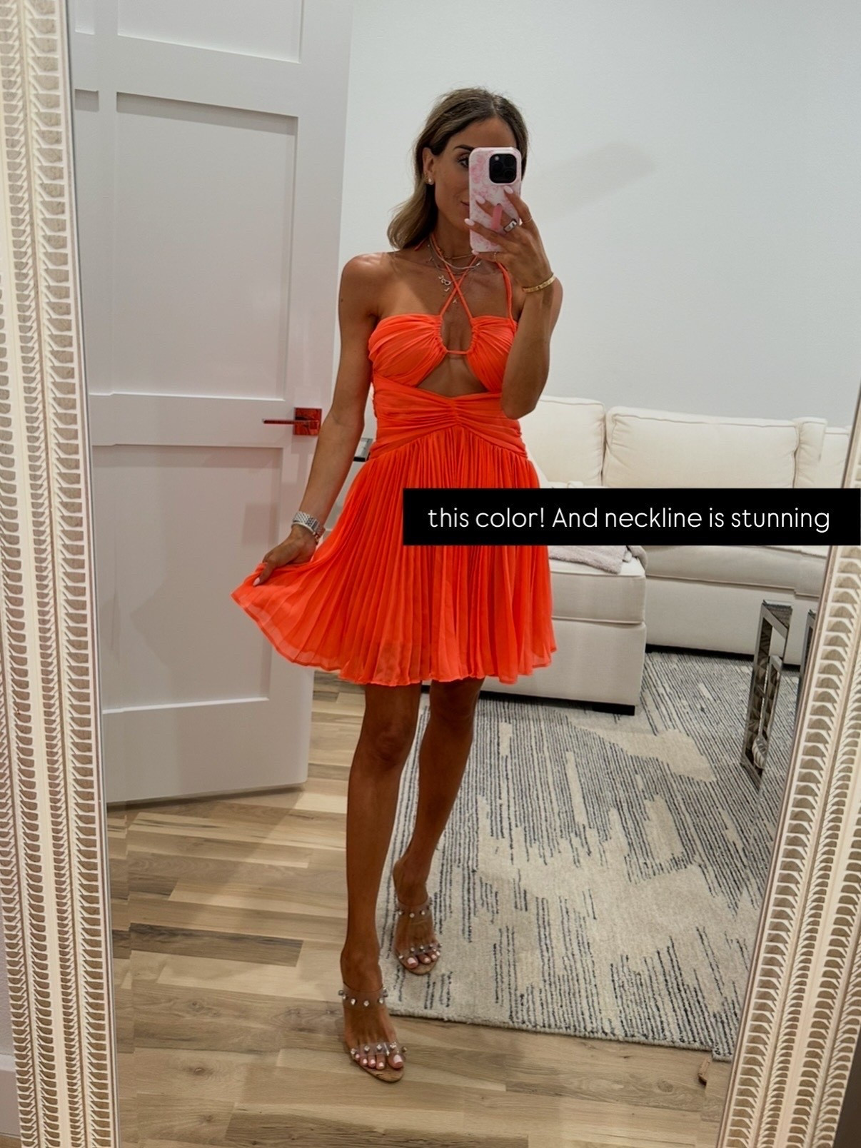 Orange halter dress for any spring event wearing smallest size and on sale 

#LTKspringtrends #LTKPetite #LTKWedding