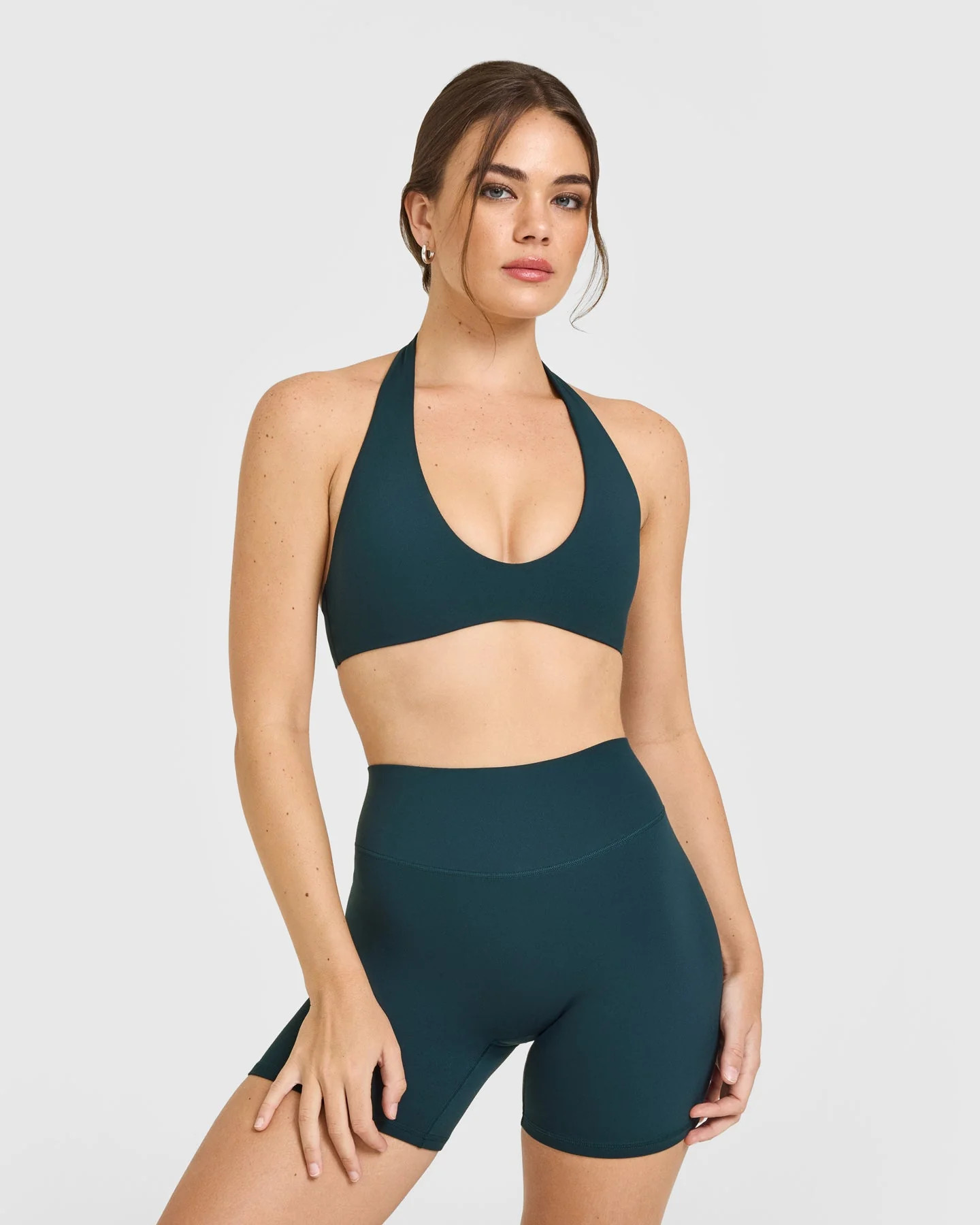 SoftMotion\u2122 Minimal Halter Neck Bralette with White Logo | Oil Blue | Oner Active (UK / US)