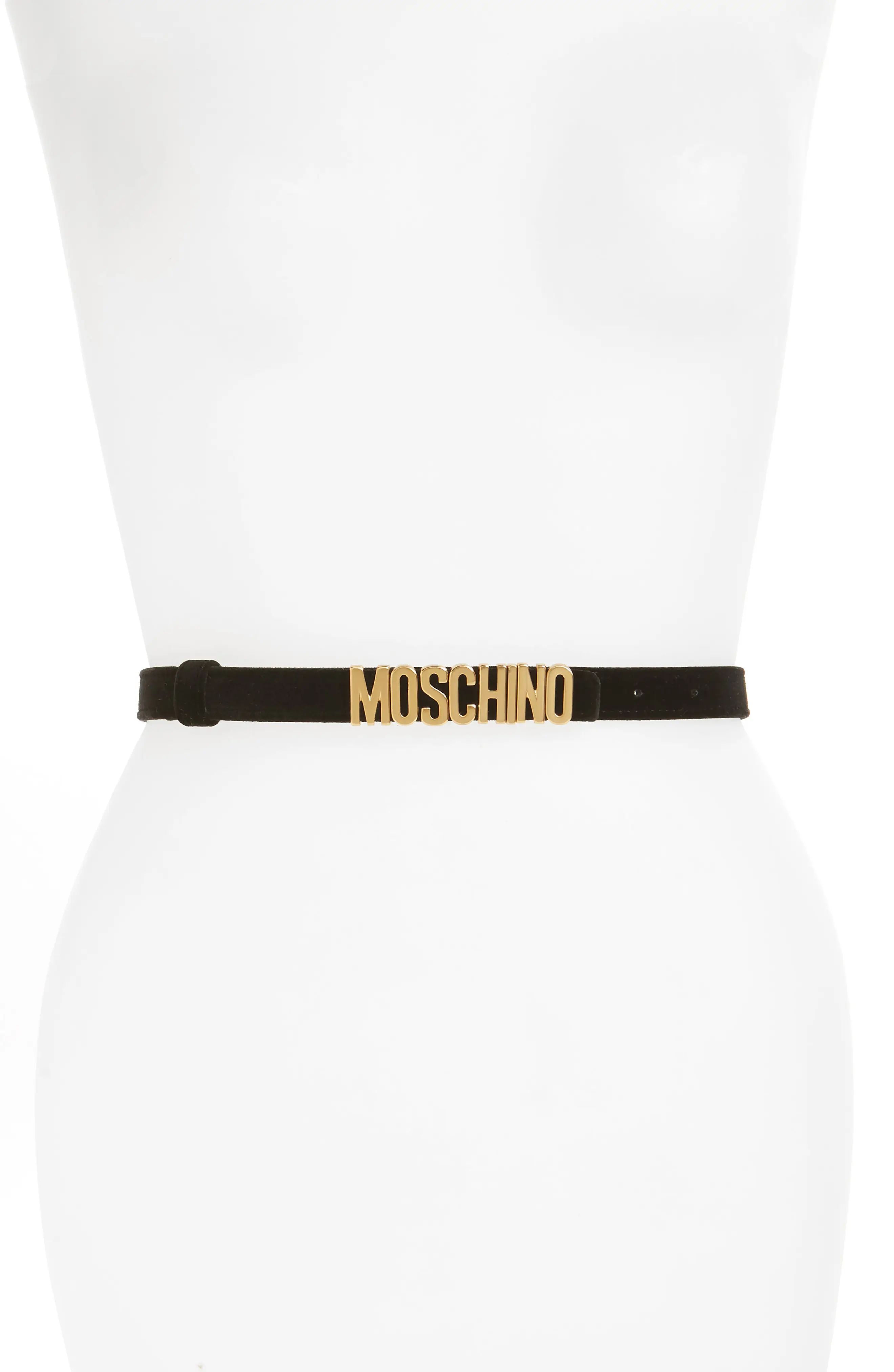 Moschino Logo Plate Skinny Velvet Belt | Nordstrom | Nordstrom