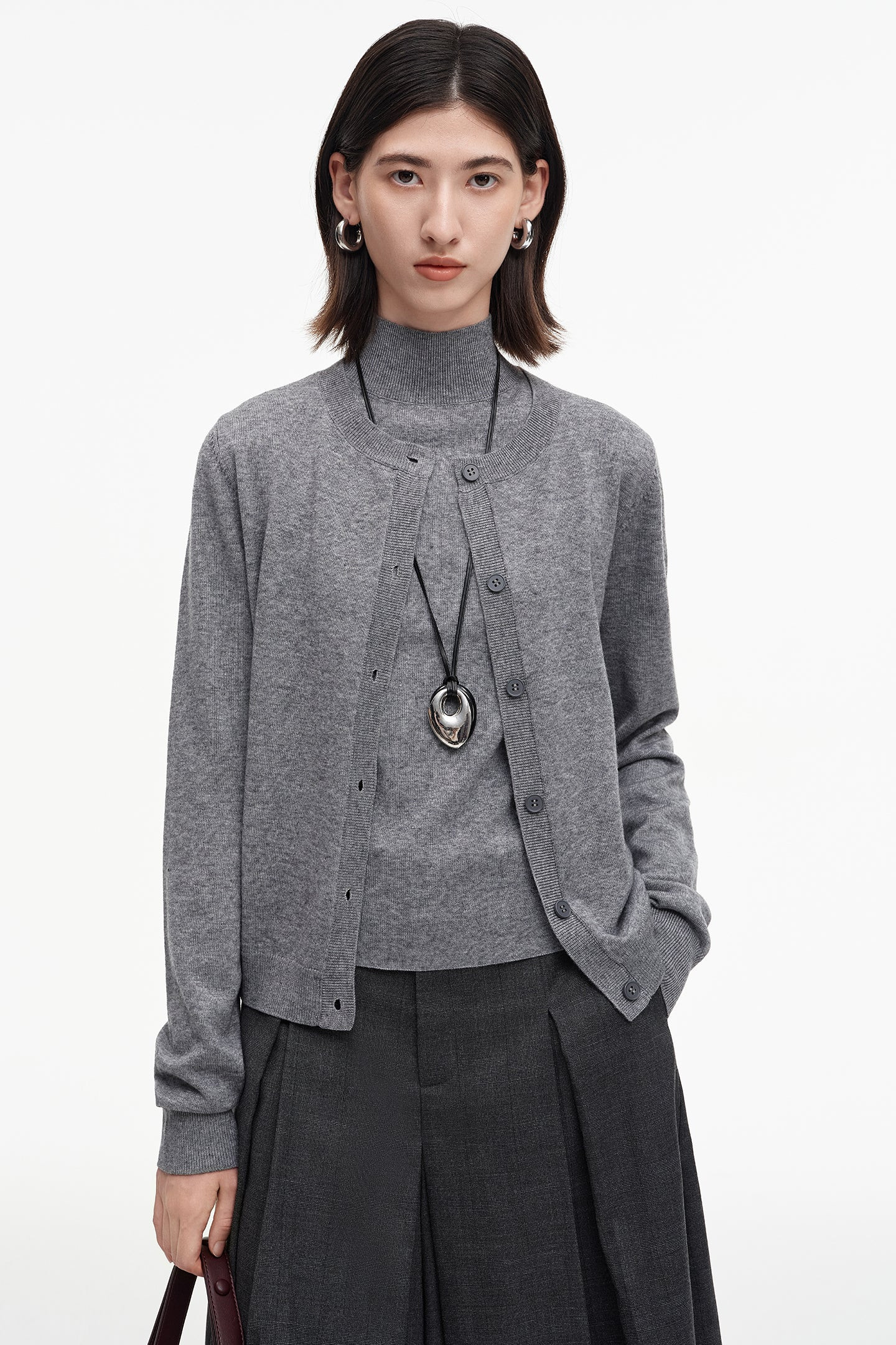 SELFWHO sheep wool blend classic round neck knitted bottoming shirt + | SELFWHO