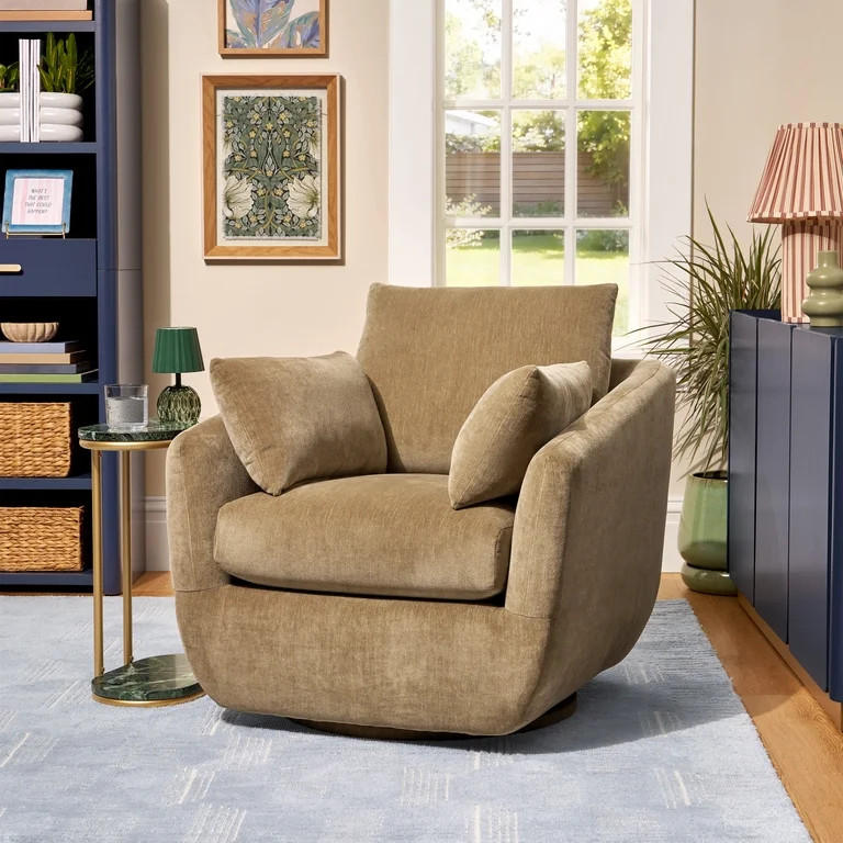 Beautiful Louisa Swivel Chair by Drew Barrymore, Latte Fabric | Walmart (US)