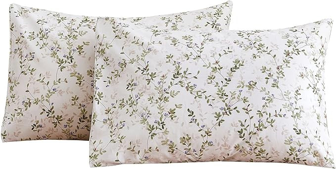 ECOCOTT Pillowcase Queen Size Set of 2, Mini Green Leaves Pattern Printed Floral Pillow Cases - S... | Amazon (US)