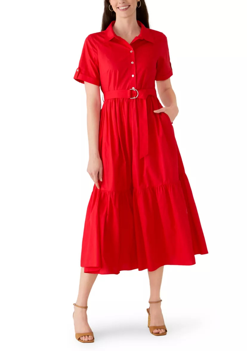 Women's Short Sleeve Pleated Shirtdress | Belk