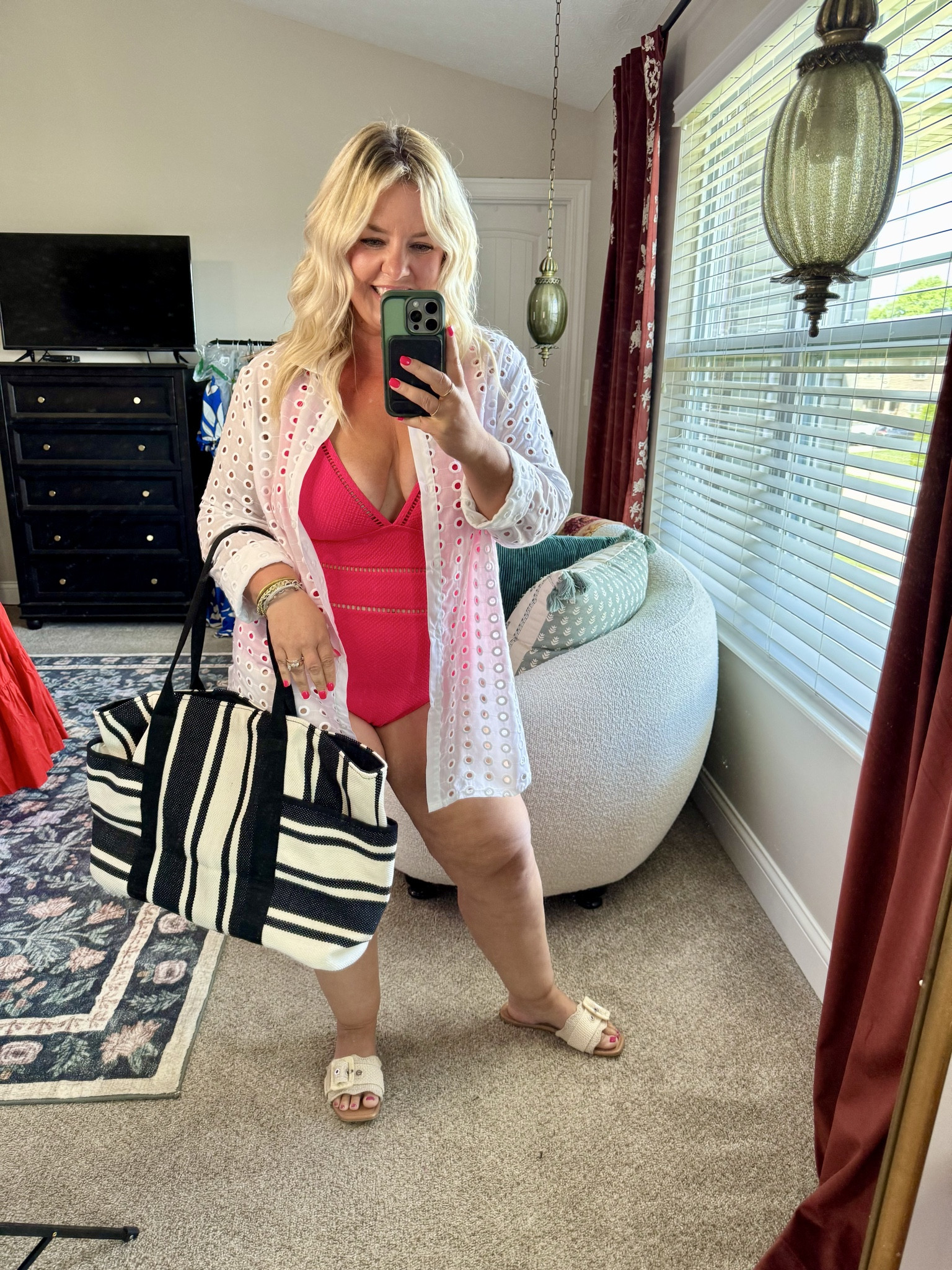 The cutest embroidered cut out button up swim coverup & oversized tote, perfect for the pool or beach! Also loooove this new one piece bathing suit, all Walmart! 

#LTKSwim #LTKFindsUnder50 #LTKMidsize