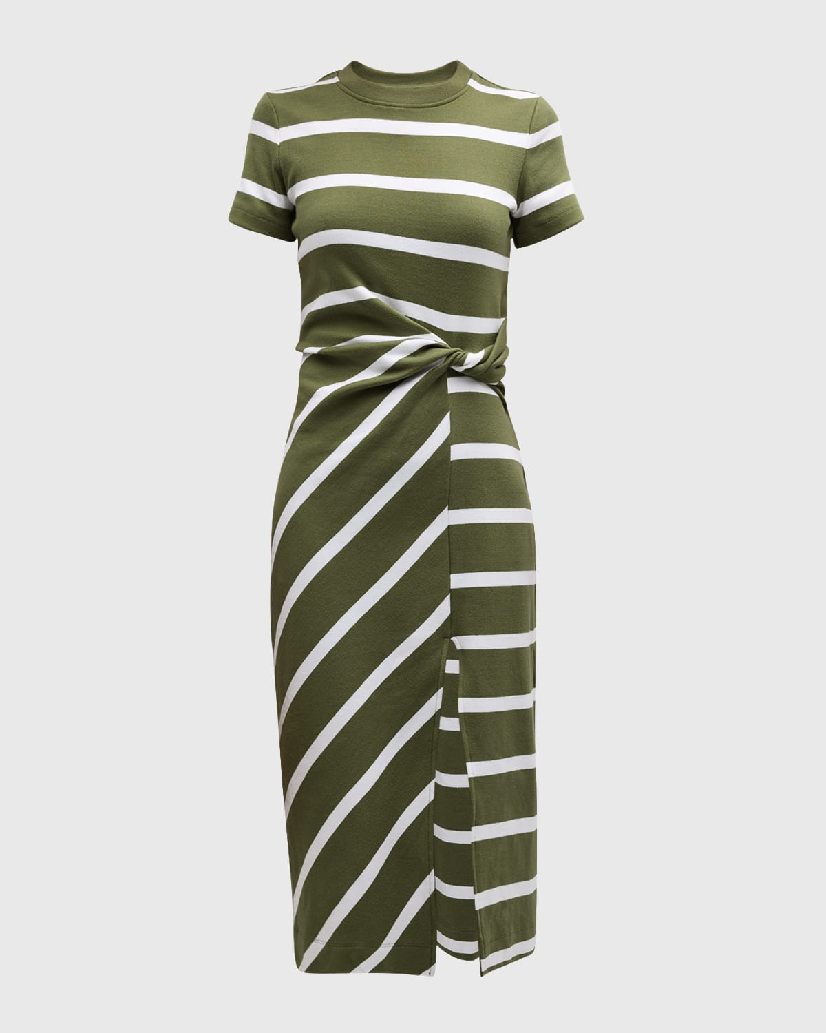 Cody Twisted-Waist Short-Sleeve Striped Midi Dress | Neiman Marcus