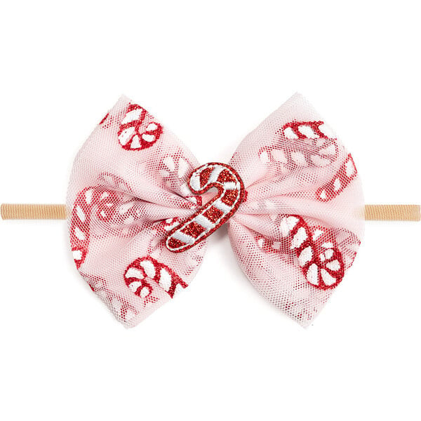 Candy Cane Confetti Christmas Tulle Bow Baby Headband, Multi | Maisonette