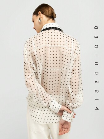 MISSGUIDED Camicia Lunga Trasparente A Pois Con Fiocco | SHEIN