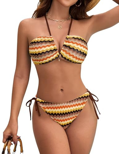 Blooming Jelly Women's Bikini Sets Sexy Two Piece Swimsuit Sexy Bathing Suit for Women(Yellow Colorful,Medium) | Amazon (US)