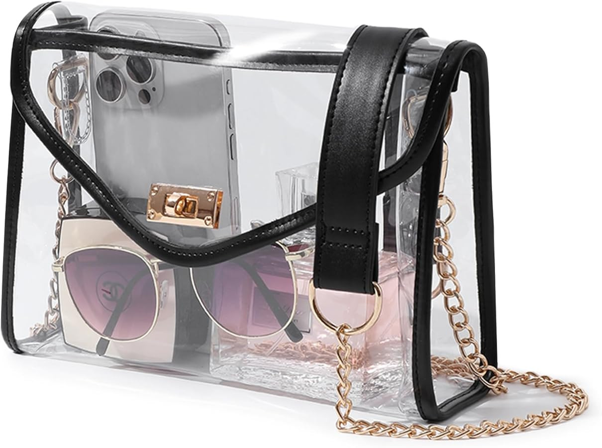 Clear Purse for Women Stadium Approved, Clear Crossbody Bag with Leather Edging for Concert Sport... | Amazon (US)
