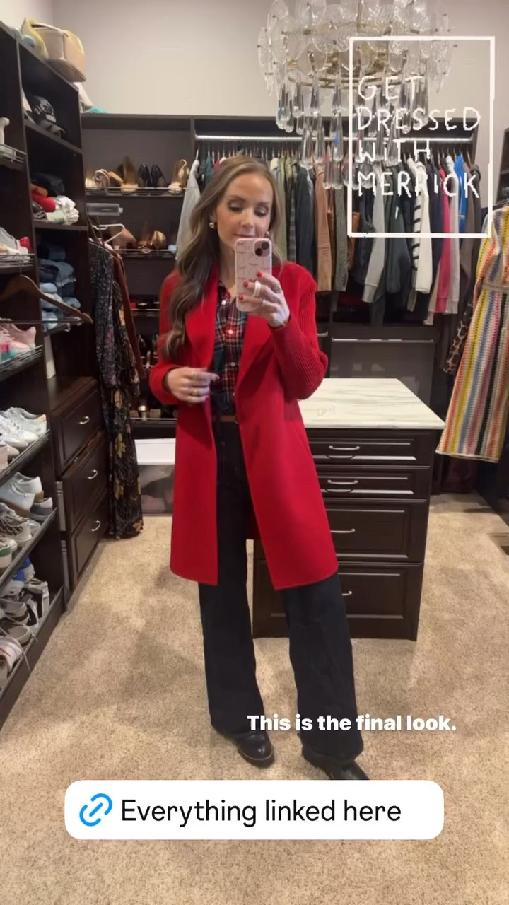 Winter Christmas holiday style with plaid button down top + red coat 

#LTKHoliday #LTKSeasonal #LTKStyleTip