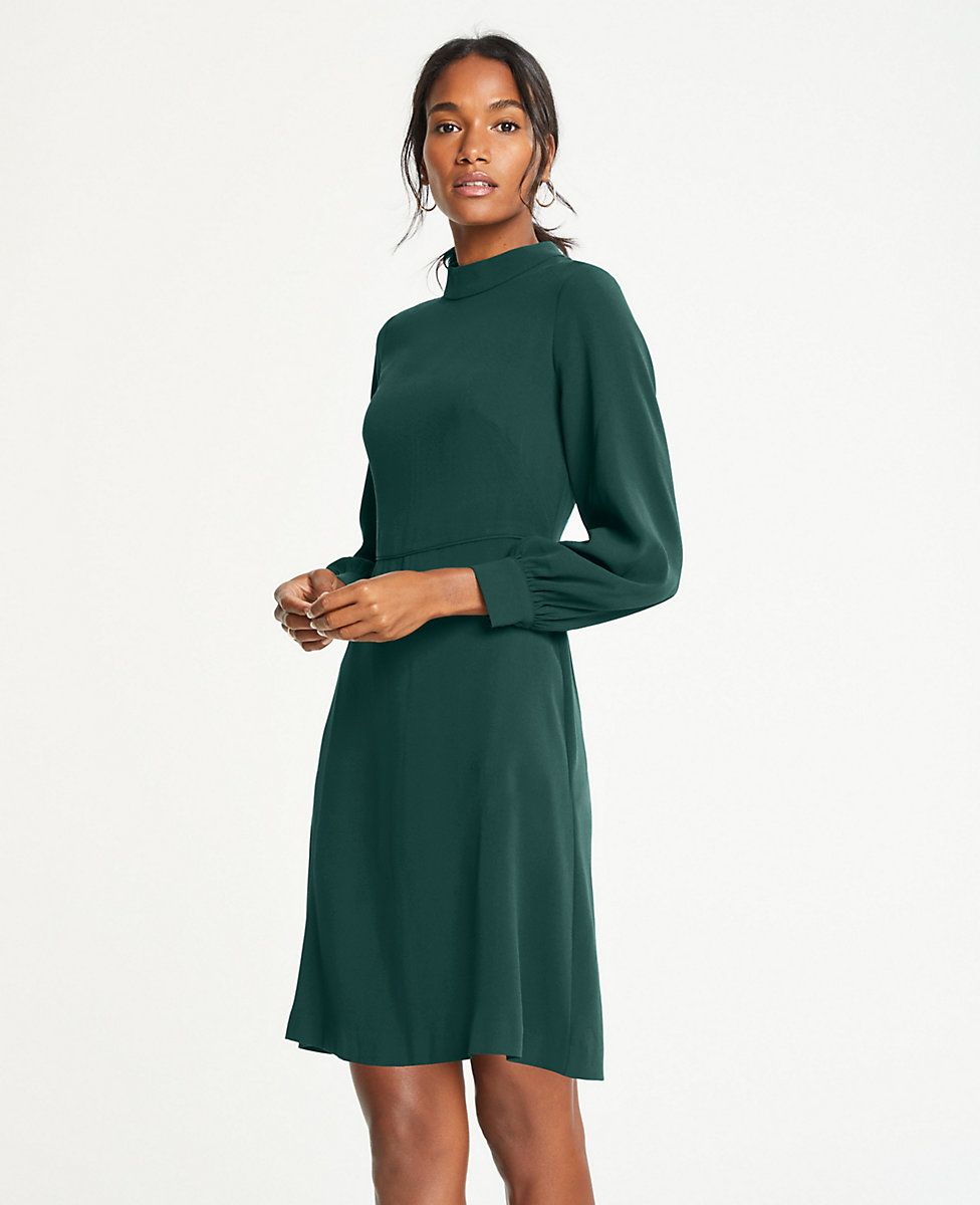 Mock Neck Flare Dress | Ann Taylor (US)