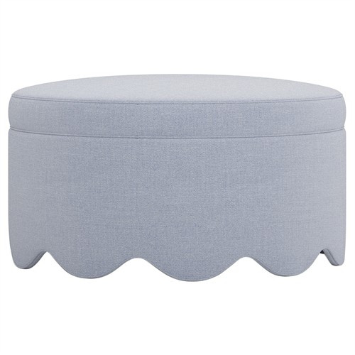 Suzie Ocean Sky Performance Round Ottoman | Kathy Kuo Home