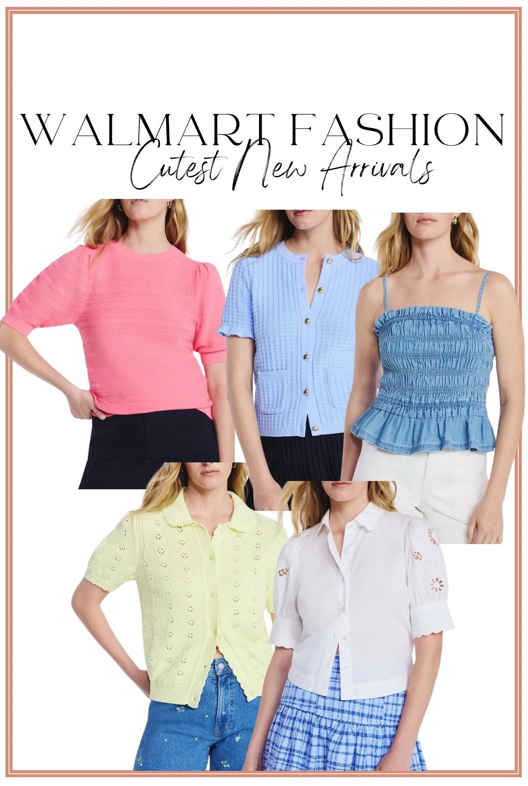 The CUTEST new Walmart fashion arrivals just dropped and I’m obsessed 💗💙 From textured short sleeve sweaters to lightweight cardigans and feminine blouses — these pieces are perfect for now into spring.

Loving the:
• pink puff sleeve knit top
• blue button front cardigan
• smocked peplum tank
• eyelet short sleeve blouse
• soft spring pastels

These are easy everyday pieces you can style with jeans, trousers, skirts, or shorts. Affordable, versatile, and elevated — exactly what we love from Walmart fashion.

#WalmartNewArrivals #WalmartFashionFinds #SpringStyle #AffordableStyle #EverydayOutfits #PastelFashion #BudgetFriendlyStyle #WorkwearStyle #MomOutfits #WalmartDeals
