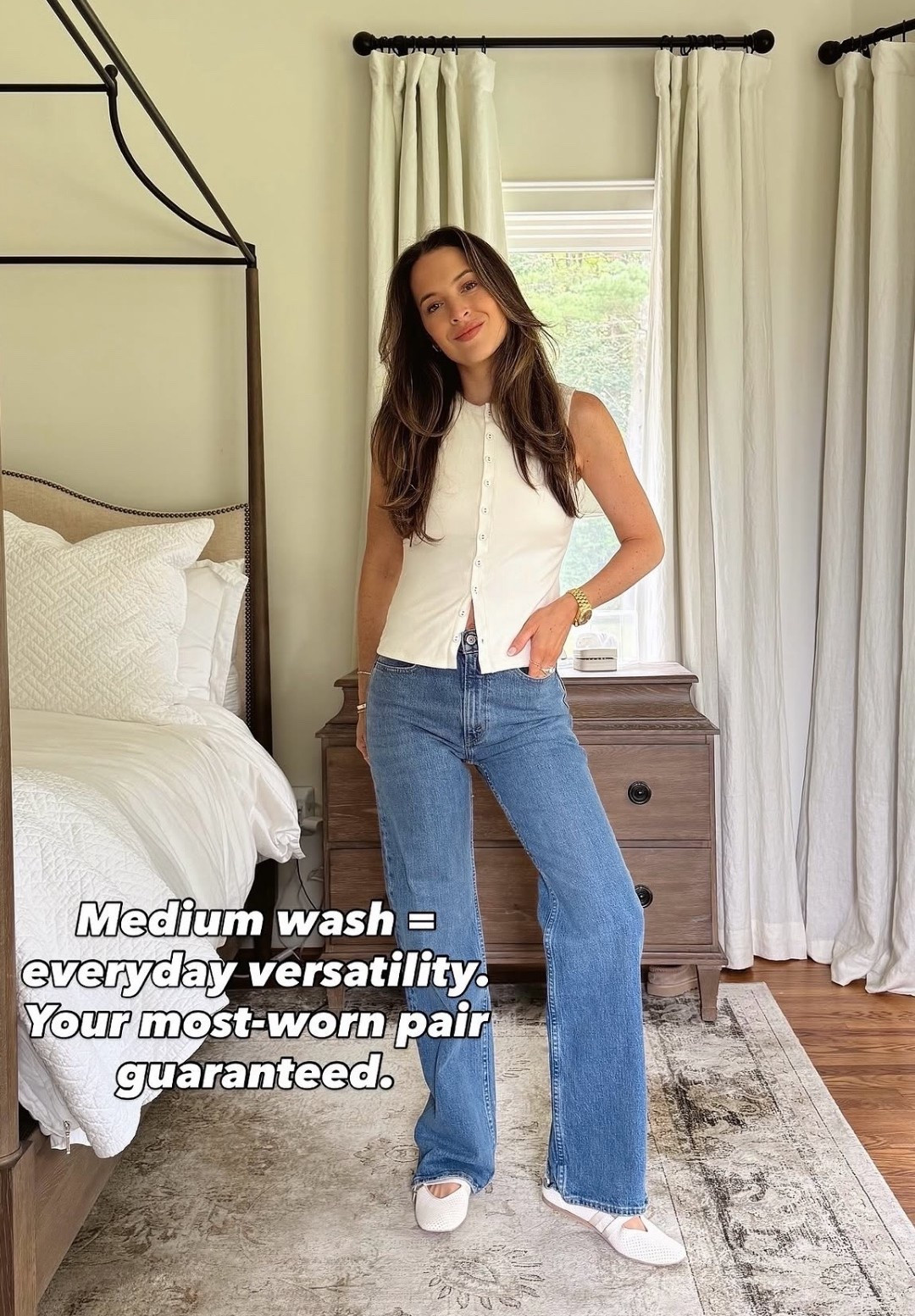 Spring OOTD ✨ @abercrombie denim (buy 1, get 1 50% off right now) + Amazon vital tank $ @Quince boyfriend crew sweater 

#LTKOver40 #LTKootd #LTKSaleAlert