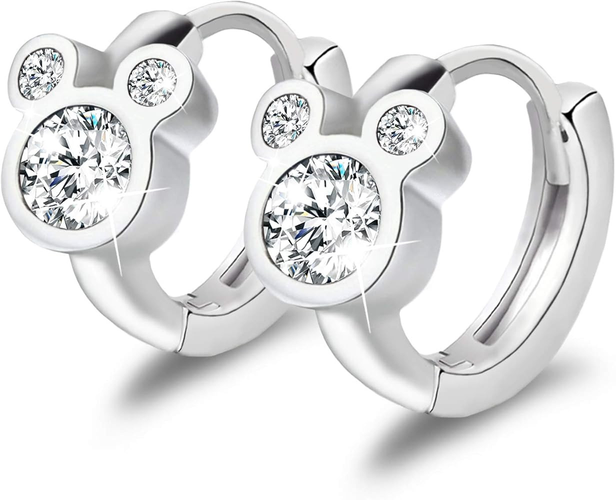 Sterling Silver Earrings for Women Fashion Cartilage Huggie Hoop Charms Mouse Earrings with CZ Hy... | Amazon (US)