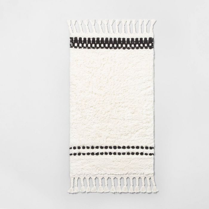 Stitch Stripe Bath Rug with Braided Fringe White/Black - Hearth & Hand™ with Magnolia | Target