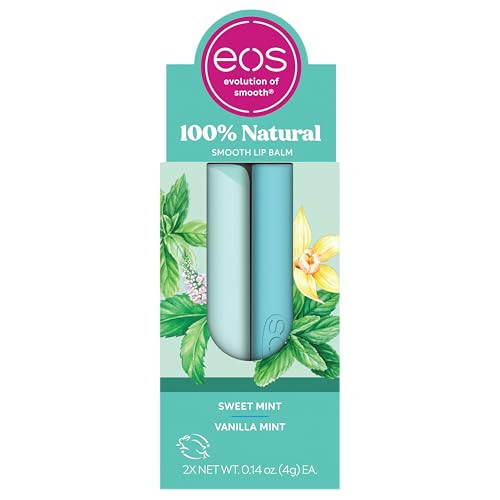 eos Bálsamo labial 100% natural - baunilha e menta doce, hidratação para o dia todo, 4 g, pacote com 2 | Amazon (BR)
