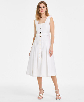 MSK Women's Square-Neck Belted A-Line Sleeveless Dress - Macy's | Macy's