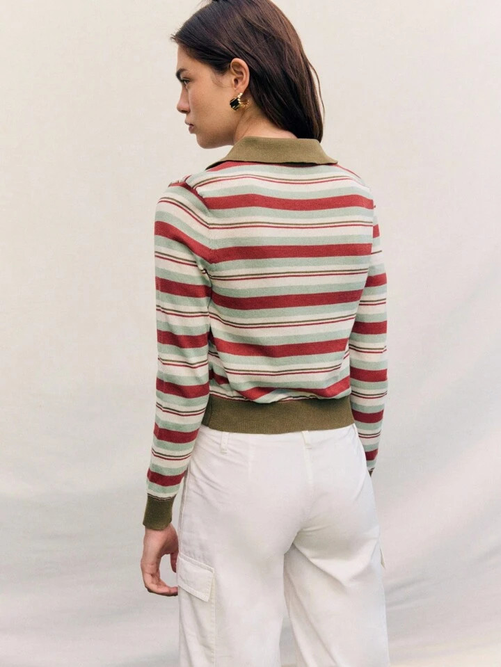 Nöista Nöista Striped Knit Cardigan With Long Sleeves, A Classic Collar, And Front Button Closu... | SHEIN