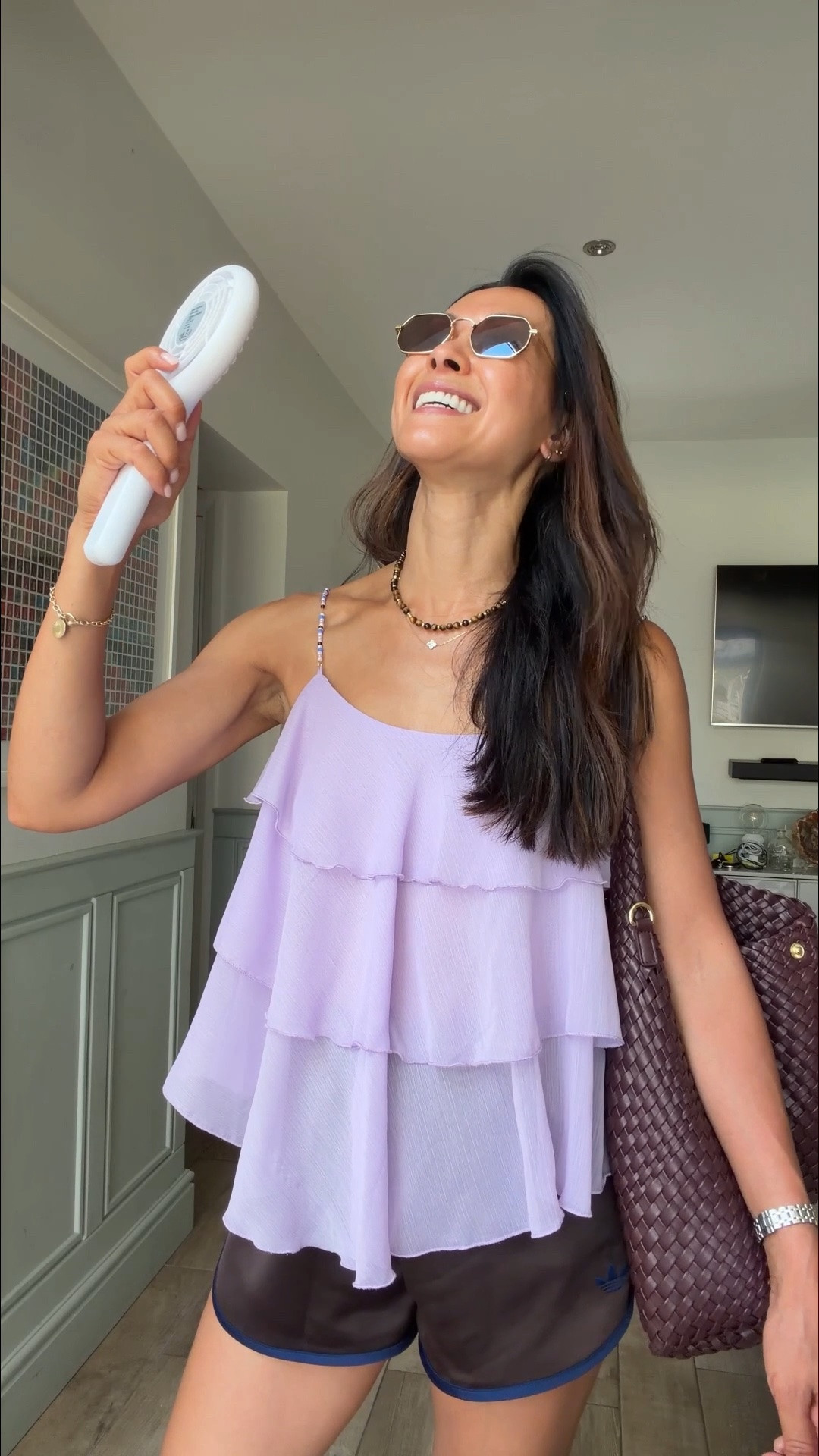 Heatwave but make it chic fit. Wearing my adidas sprinter shorts as it’s as close to bikini bottoms 😂 I wear size small. Styled with a ruffle chiffon top for a bit of interest, Archie’s flip flops, Dune London bag and Talis chains/Beaverbrooks necklace. Uniqlo sunnies and a handheld fan which is by far the most important here! 😂 How hot is it!

#LTKuk #LTKsummer #LTKeurope