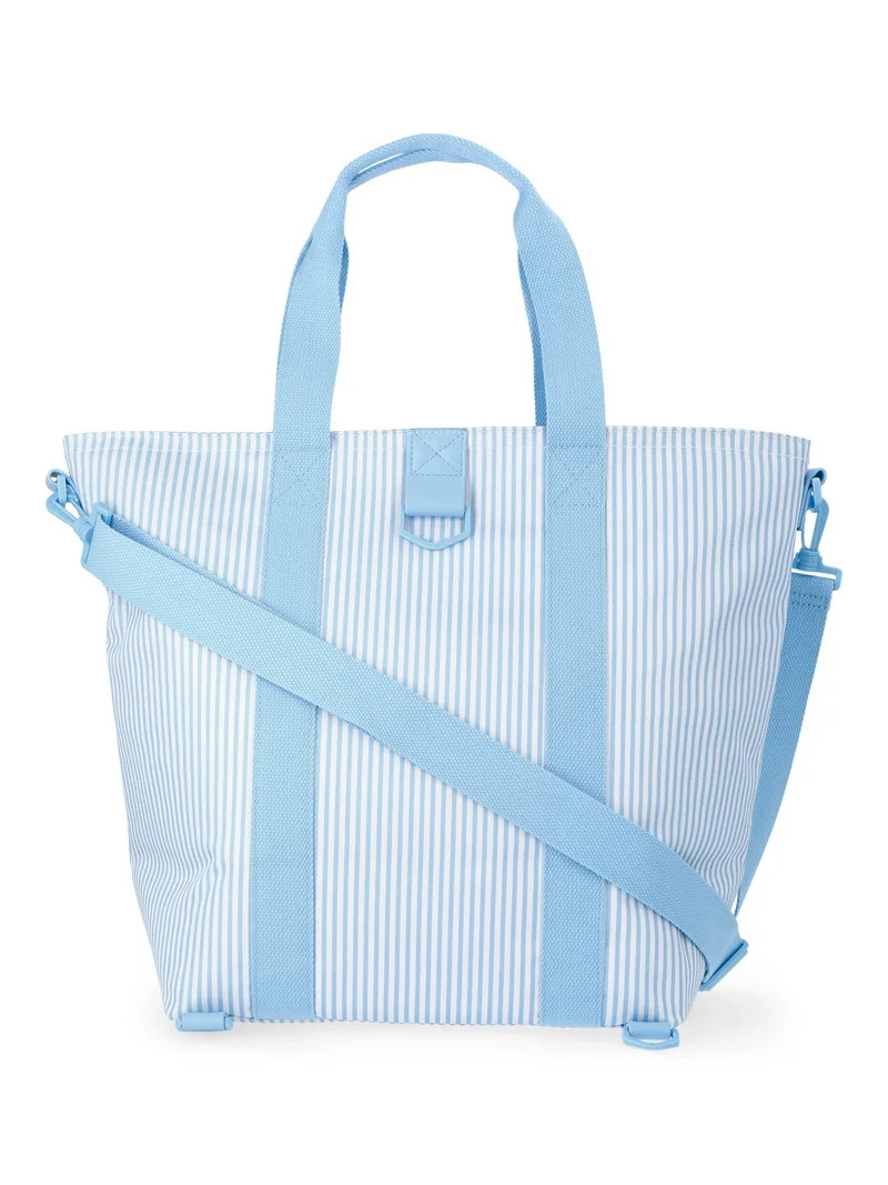 No Boundaries Women's Beach Insulated Tote Bag, Sky Pin Stripe | Walmart (US)