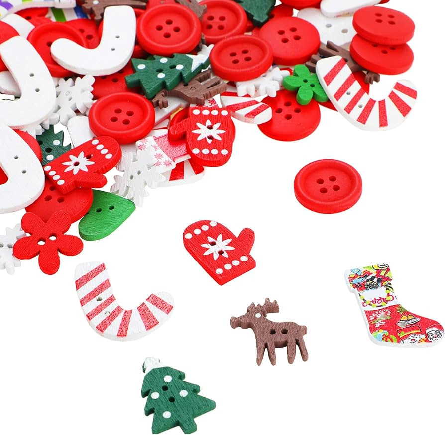 300 Pieces Christmas Wooden Buttons Cute Sewing Buttons Colorful Art Craft Buttons for Handmade P... | Amazon (US)