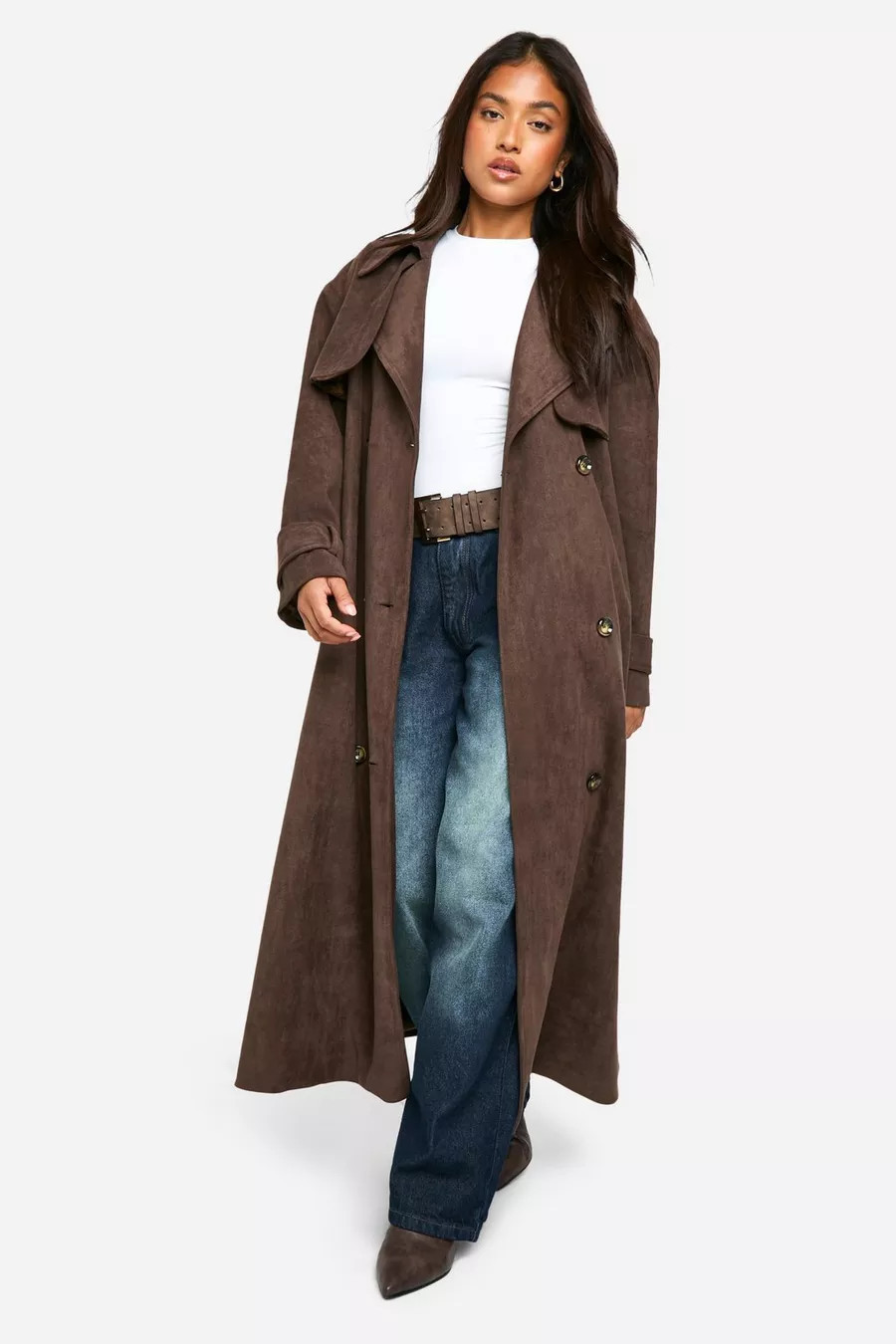 Petite Faux Suede Trench Coat | Boohoo.com (UK & IE)