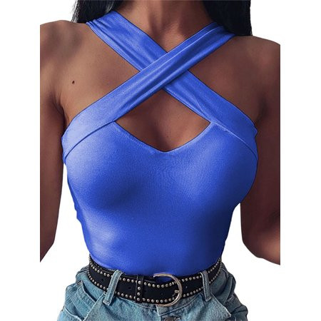 Avamo Sexy Bodycon Tops for Women Criss Cross Halter Tank Tops Summer Sleeveless T Shirt Blouse | Walmart (US)