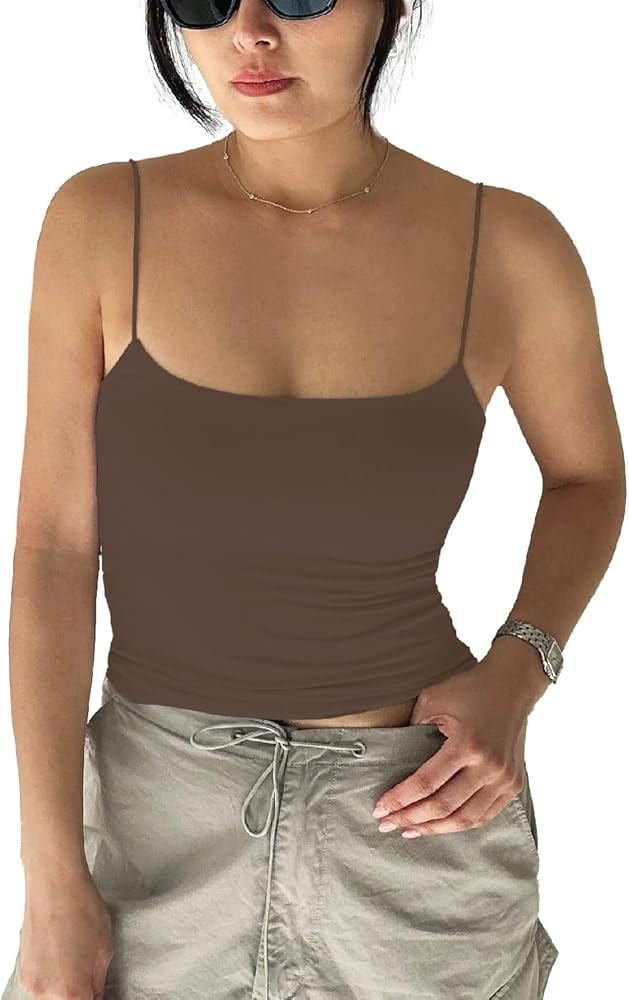 Women Summer Thin Strap Tank TOP - Double Layer Sexy CAMI - Basic Casual Going Out Shirt Spaghett... | Amazon (US)