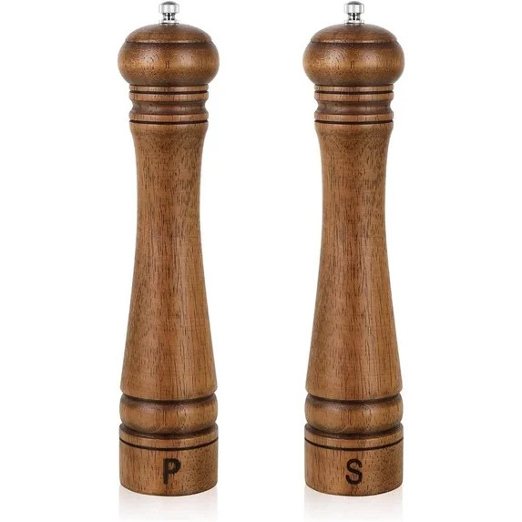 Salt and Pepper Grinders Set, Haomacro 10Inch Updated Manual Wooden Pepper Shaker Set, Oak Wood S... | Walmart (US)