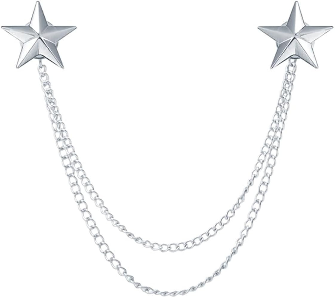 Men's Double Star Chain Tassel Suit Hanging Chain Collar Pins Brooch Lapel pin | Amazon (US)