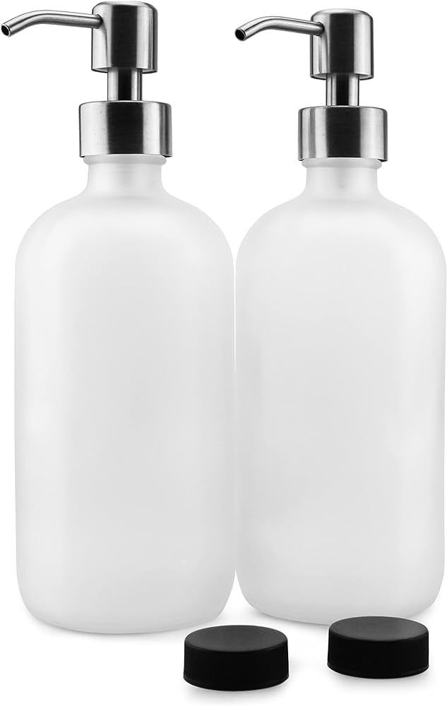Cornucopia Frosted Glass Soap Dispenser w/Stainless Steel Pumps (White Frosted, 16-Ounce, 2-Pack)... | Amazon (US)