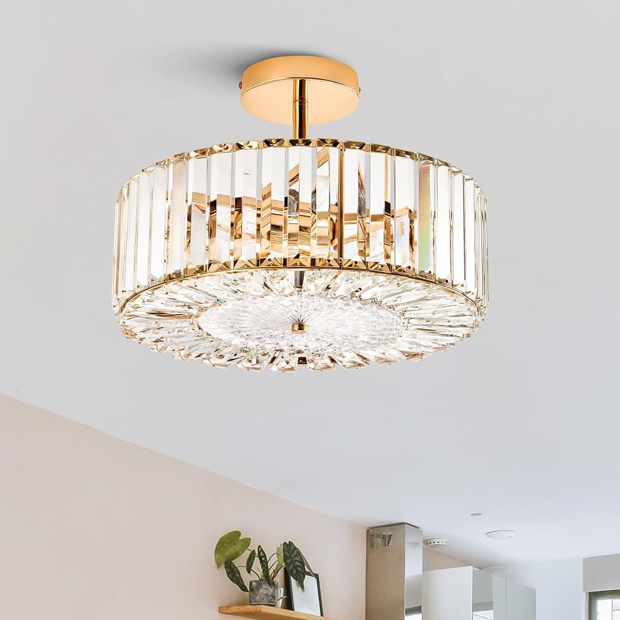 VONLUCE Crystal Light Fixture, Modern Semi Flush Mount Ceiling Light, 15" Round 4-Light Crystal C... | Amazon (US)