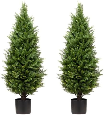 3ft Artificial Topiary Trees Artificial Cedar Trees UV Resistant Bushes Potted Set of 2 Faux Shru... | Amazon (US)