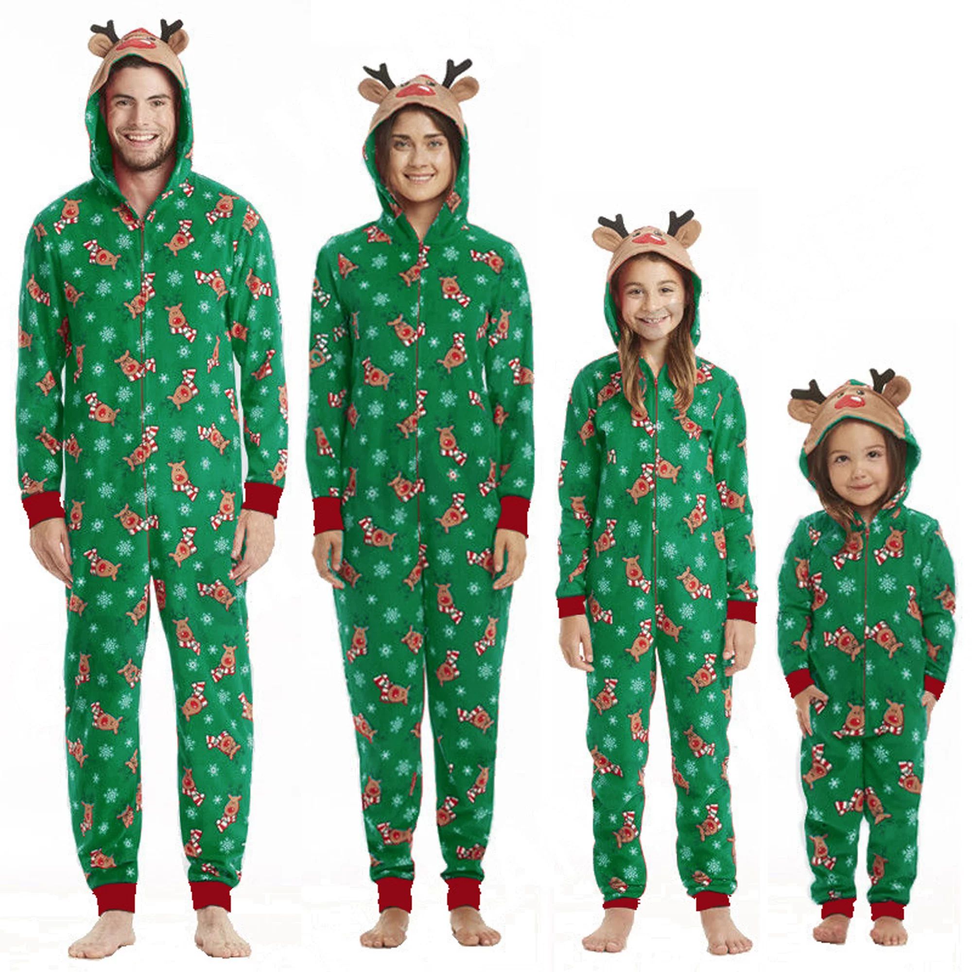 Christmas Family Matching Hoodie Pajamas Reindeer Romper Long Sleeve One Piece Jumpsuit Zipper Pj... | Walmart (US)