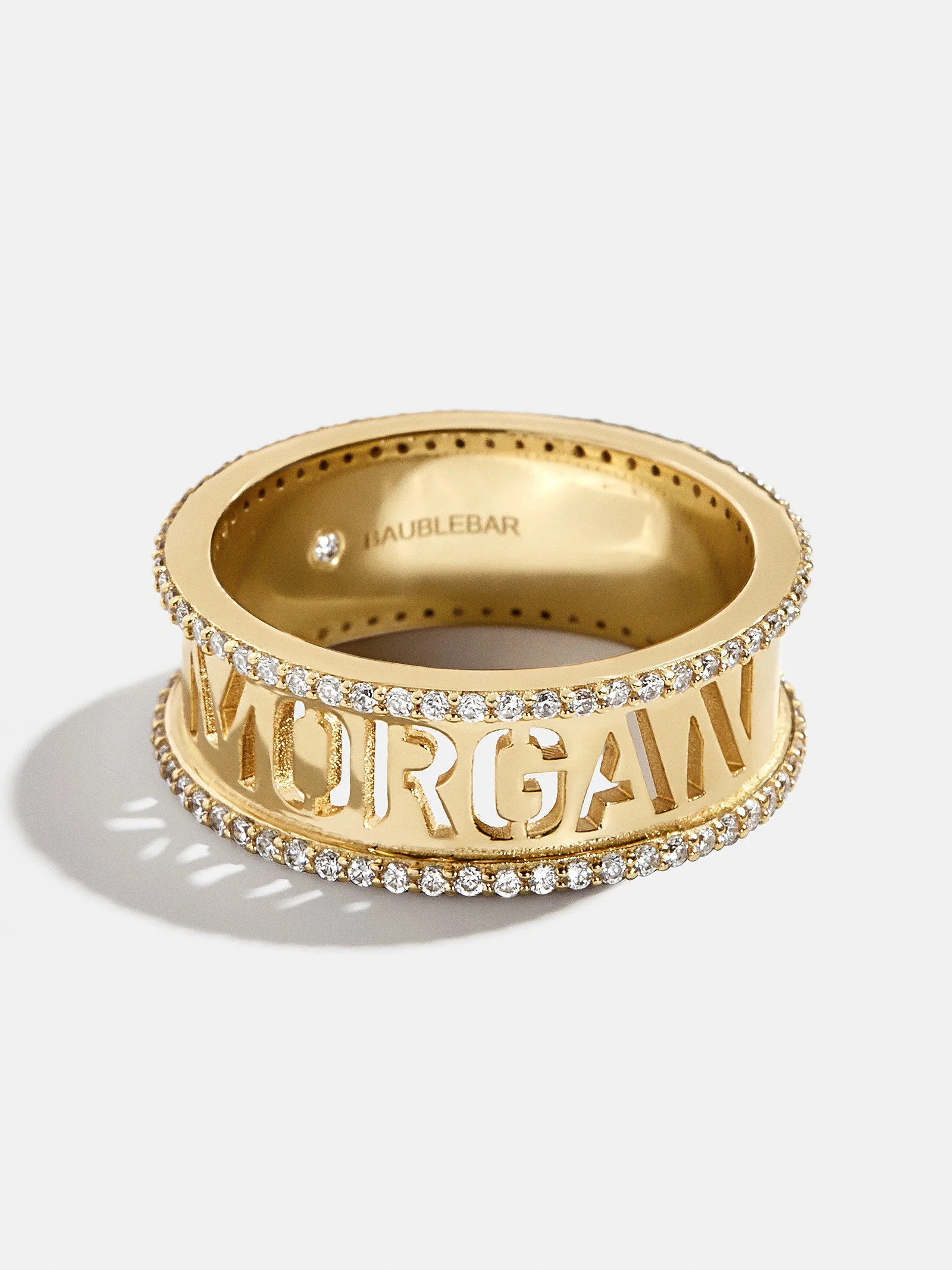 18K Gold Cutout Custom Name Ring - Gold/Pavé | BaubleBar