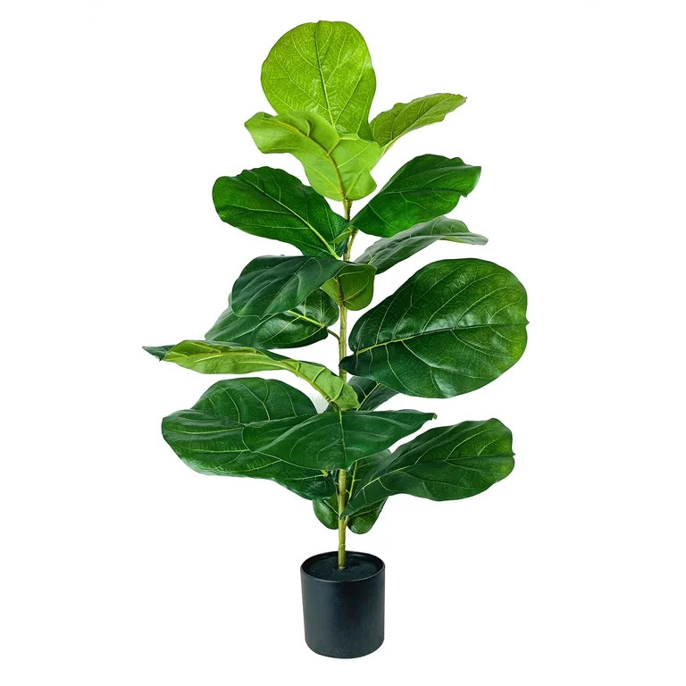 Mainstays 40" Artificial Fiddle Leaf Fig Plant in Black Plastic Pot | Walmart (US)