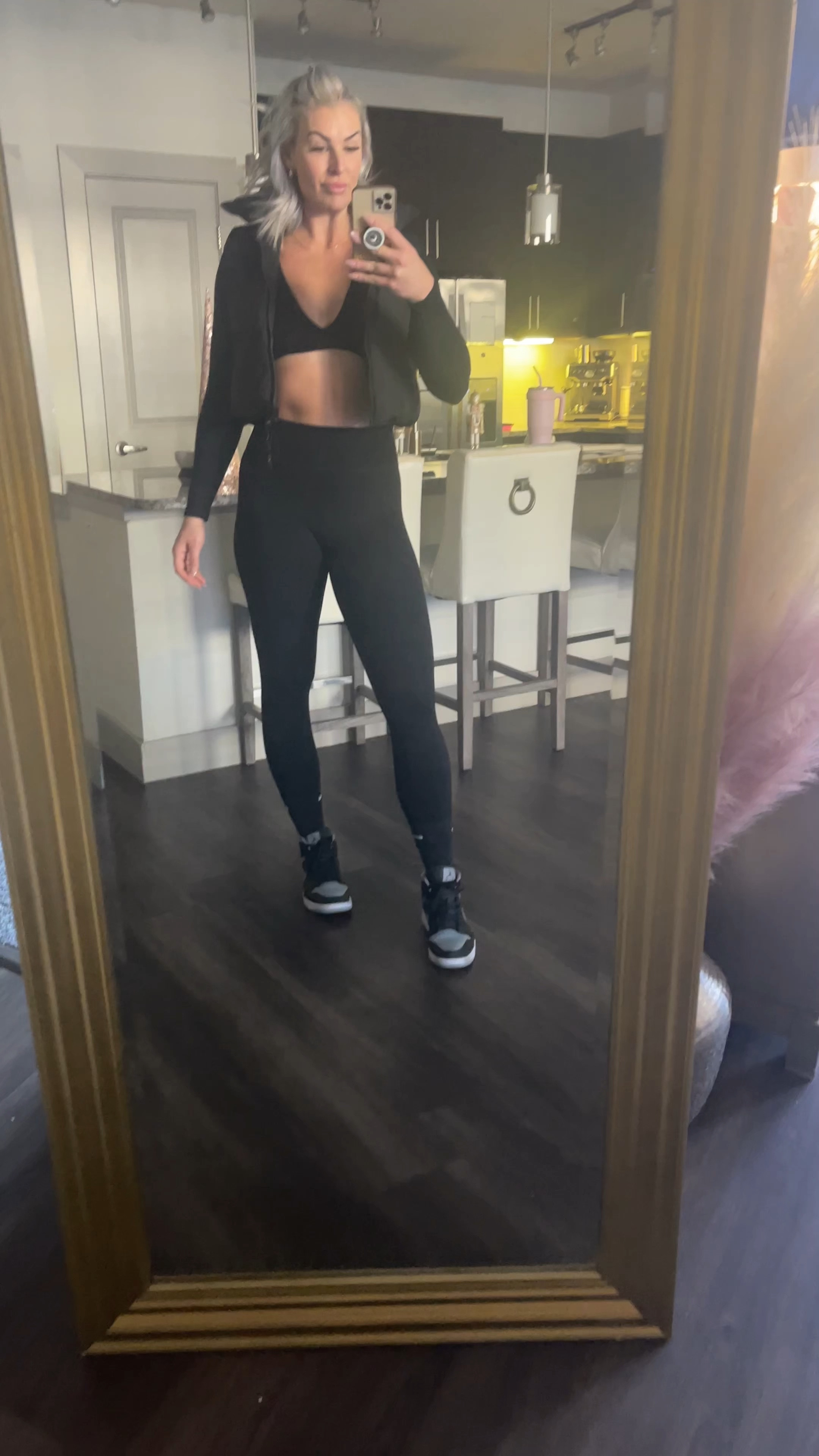 All black gym outfit of the day or a cute and casual outfit for running some errands. All black 🖤 Amazon for the leggings, long sleeve dry fit with built in bra, and the puffy vest I wear several times a week! 

Wearing a M in the leggings and L in the top! 

#LTKstyletip #LTKfitness #LTKVideo