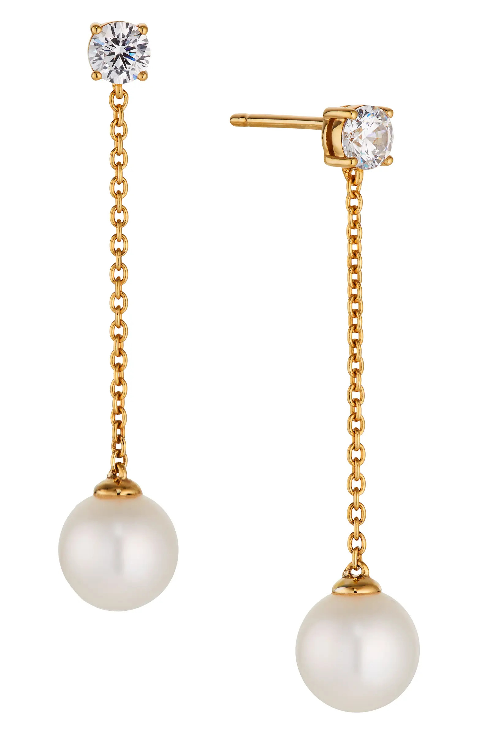 Pearl & Cubic Zirconia Linear Drop Earrings | Nordstrom