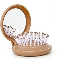 Mini Hair Brush with Compact Mirror, Travel Hair Brush, Brown Vintage Style, 1-Pack | Amazon (US)