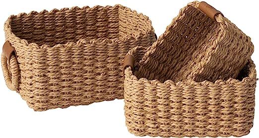 LA JOLIE MUSE Small Wicker Baskets for Organizing, Bathroom Basket with Handle, Recycled Paper Ro... | Amazon (US)