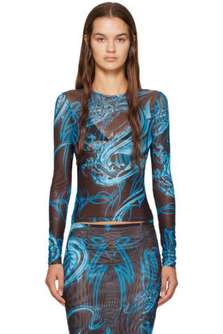 Miaou - Blue Printed Long Sleeve T-Shirt | SSENSE