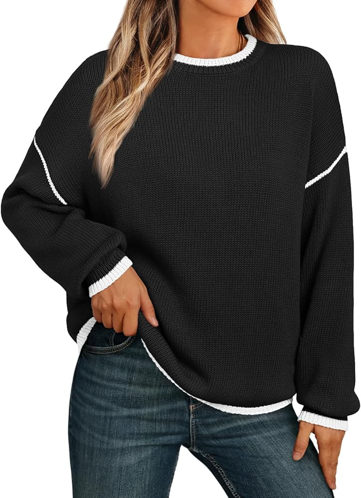 LILLUSORY Women's 2024 Crewneck Oversized Pullover Sweaters Color Block Casual Long Sleeve Knitte... | Amazon (US)