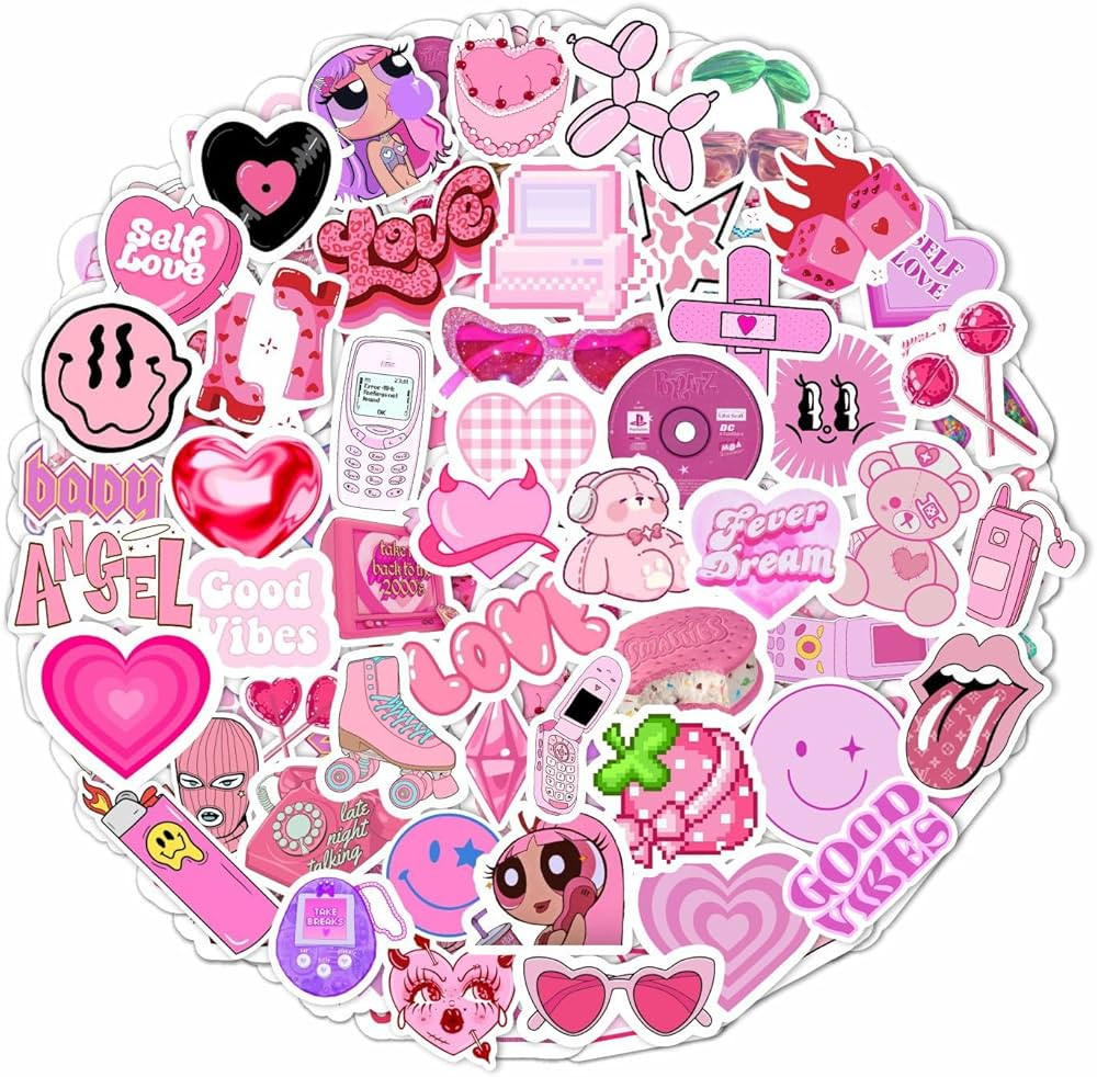 BulbaCraft 100Pcs Y2K Stickers Pink for Water Bottle and Laptop - Y2K Party Favors & Decorations,... | Amazon (US)