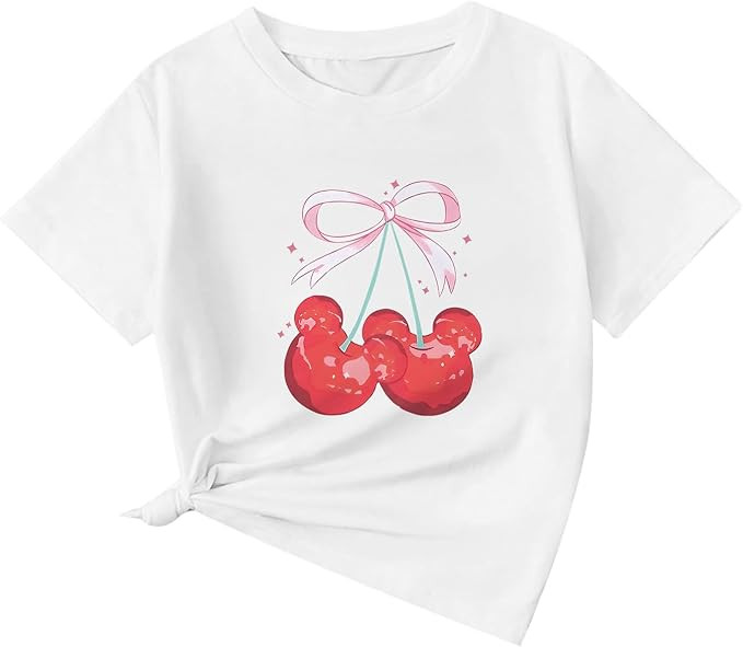 Girls Bow Cherry Shirt Cute Shirts Kids Graphic Tees Aesthetic Funny Tshirts Crewneck Summer Shor... | Amazon (US)