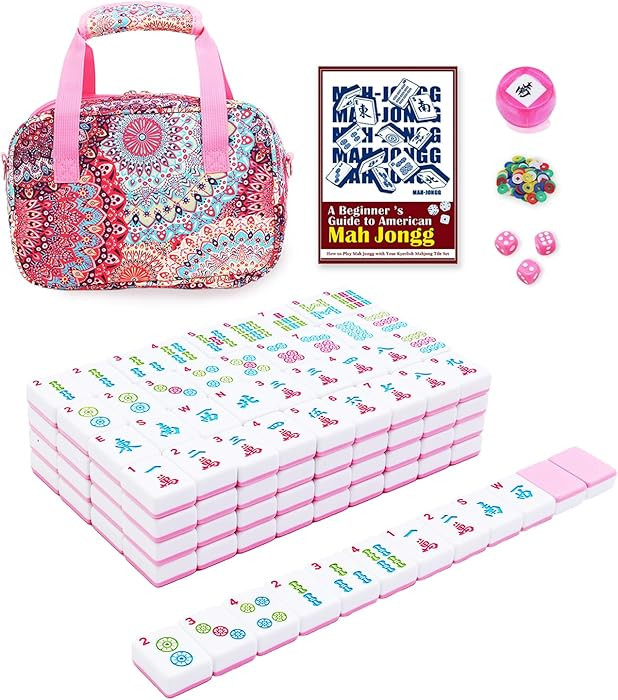 American Mahjong Tile Set with Printed Handbag, 166 Premium Pink Tile and Accessories, Portable a... | Amazon (US)
