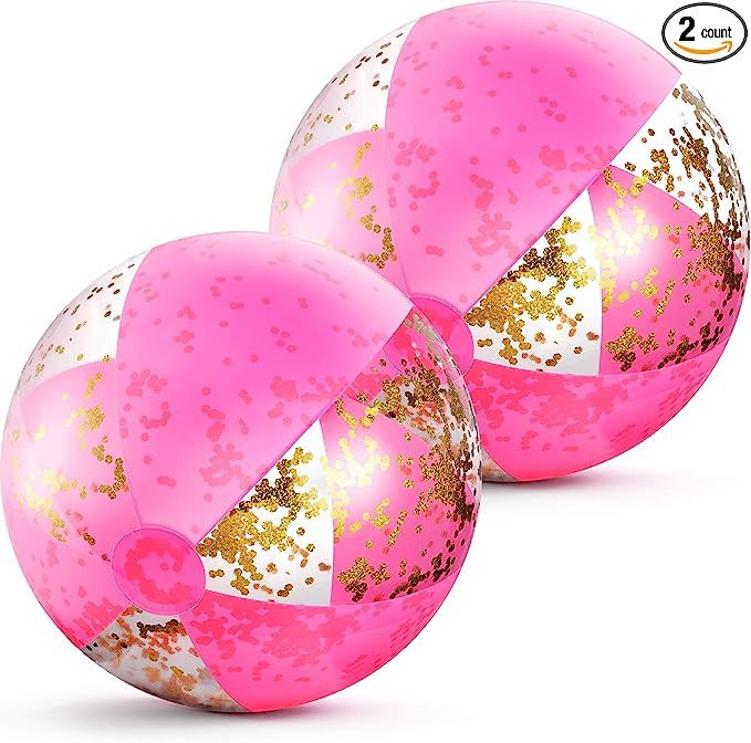 16 Inch Inflatable Glitter Beach Ball Confetti Beach Balls Swimming Pool Party Balls Pink Beach S... | Amazon (US)