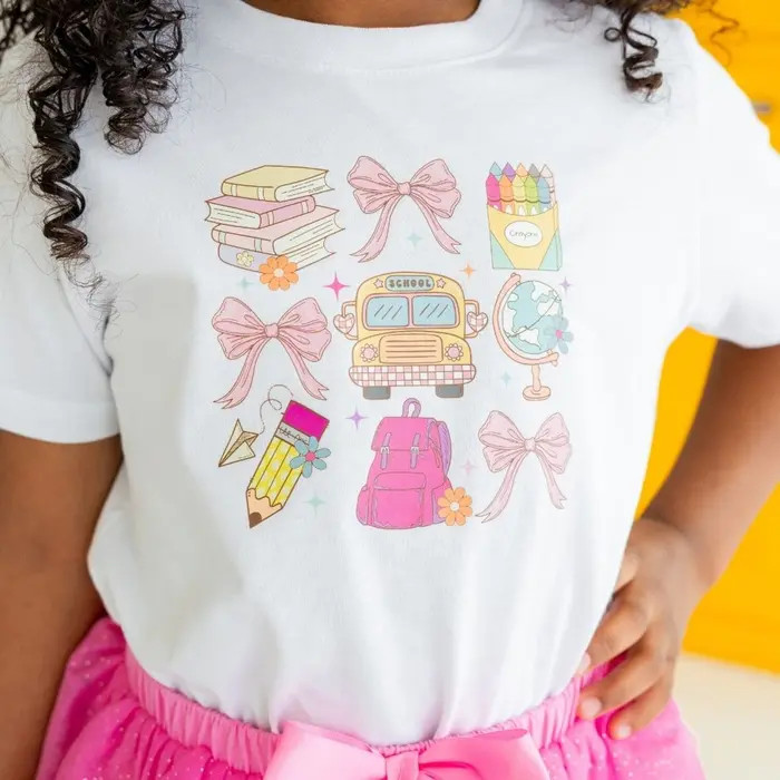 Sweet Wink School Doodle Bow Grid Short Sleeve T-Shirt | Nordstrom | Nordstrom