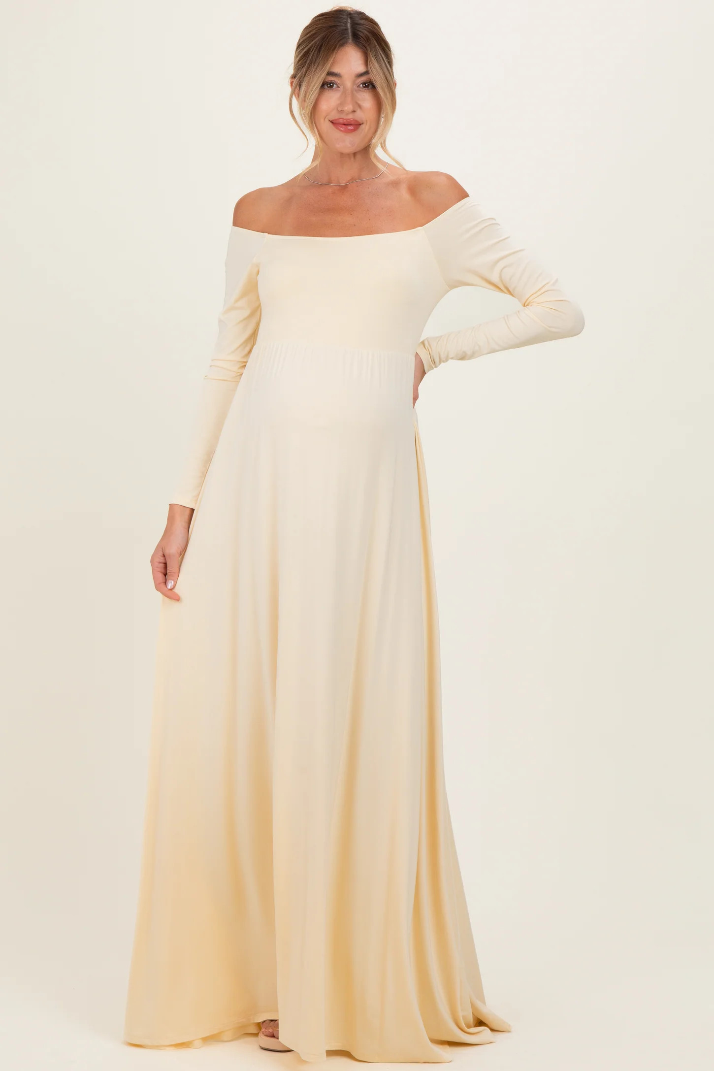 PinkBlush Yellow Off Shoulder Maternity Maxi Dress | PinkBlush Maternity